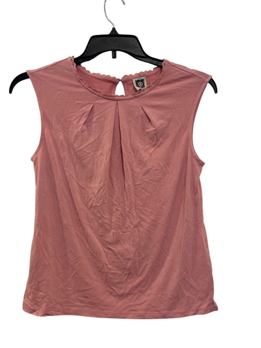 Anne Klein Pink Sleeveless Top With Lace Trim & Keyhole Back Size S